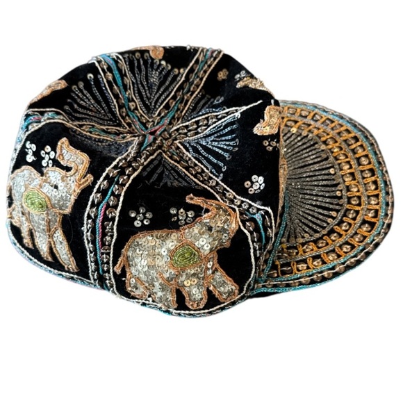 Vintage Burmese Velvet Embellished Black Multi Elephant Baseball Cap Size OS - Picture 10 of 14